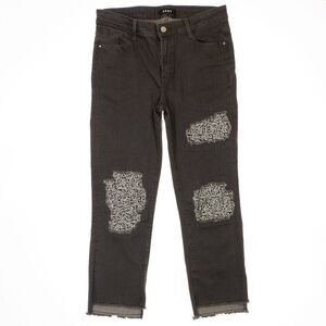 DKNY Jeans Womens Size 28 Gray Crop Sequin Patch Distress Measures 30 x 24.5
